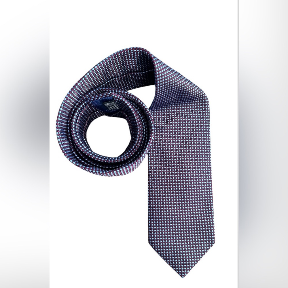Piero Puliti Blue Red Geometric Pattern 100% Silk Italian Neck Tie Jacquard